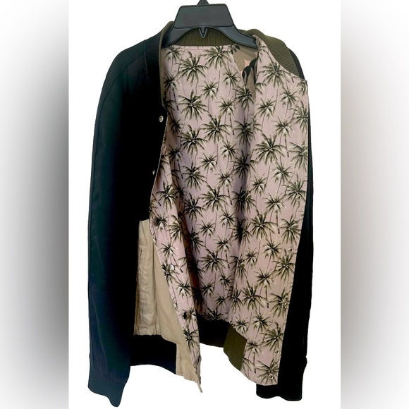 Dries Van Noten REVERSIBLE Bomber Jacket Linen US LG EU 54 Black Tan Palm Trees - Picture 5 of 13